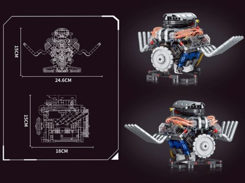 Klocki techniczne Zbuduj SILNIK na akumulator Światło i ruch 665-ele ZA5812