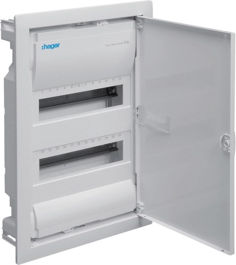 Rozdzielnica podtynkowa z drzwiami metalowymi, 2 rzędy, 24 moduły, IP30, QC, HAGER Volta VU24AT