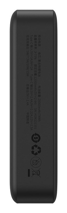 Baseus Magnetic Mini Powerbank Bezprzewodowe ładowanie 20000 mAh 20 W Czarny
