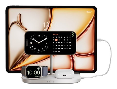 Ładowarka ZENS ZEDC29W/00, Wewnątrz, AC, USB, Ładowanie bezprzewodowe, 1 m, Srebrny, Biały