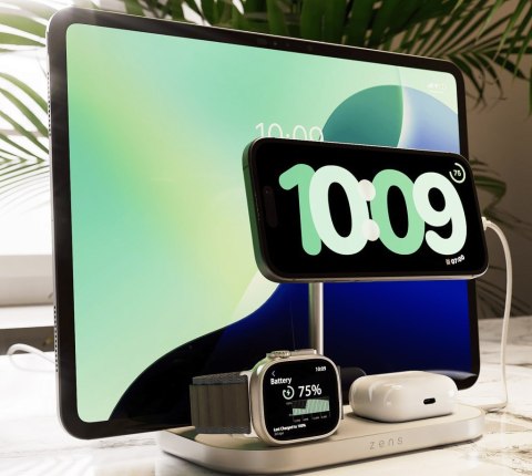 Ładowarka ZENS ZEDC29W/00, Wewnątrz, AC, USB, Ładowanie bezprzewodowe, 1 m, Srebrny, Biały