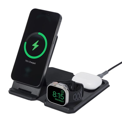 UAG 3in1 Travel Charger - bezprzewodowa ładowarka podróżna do trzech urządzeń 15W, kompatybilna z MagSafe, kabel, wtyczki i orga