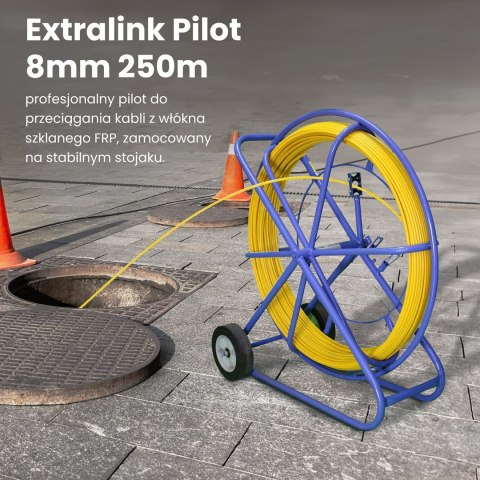 Extralink Pilot 8mm 250m | Pilot do przeciągania kabli | włókno szklane FRP, śr. 8mm, dł. 250m, żółty (EX.30905)
