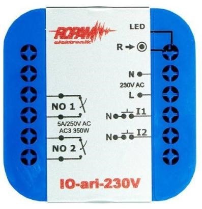 ROPAM IO-ari-230V bezprzewodowy, douszkowy, dwukanałowy sterownik 230VAC, 2xNO, 2xIN (N)