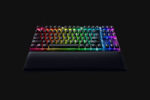 Razer Łowca V2 bez klaw. num., klaw. do gier, optyczna, LED RGB, Stany Zjednoczone, czarny, przewodowe, klikający fioletowy prze