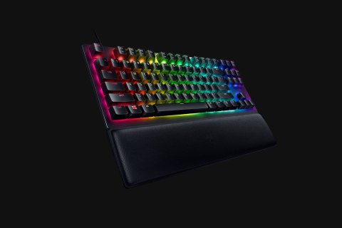 Razer Łowca V2 bez klaw. num., klaw. do gier, optyczna, LED RGB, Stany Zjednoczone, czarny, przewodowe, klikający fioletowy prze