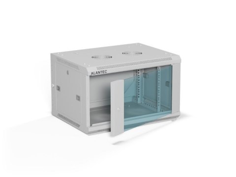 ALANTEC Szafa wisząca 19" 6U 600x450, drzwi szklane, kolor szary, do samodzielnego montażu - Flat Pack (SW-6U-600-450-01-SF)