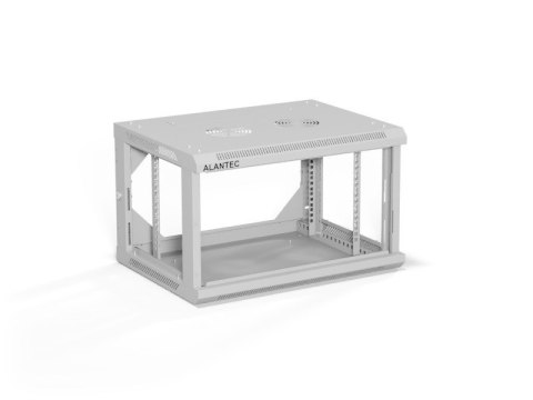 ALANTEC Szafa wisząca 19" 6U 600x450, drzwi szklane, kolor szary, do samodzielnego montażu - Flat Pack (SW-6U-600-450-01-SF)