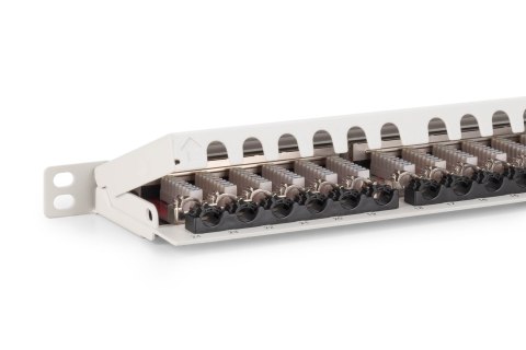 Panel krosowy high density 19'' 24x RJ45, LSA poziom, kat.6A, ekranowany, 0.5U, szary, prowadnica kabli