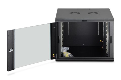 Szafa sieciowa wisząca DYNAmic 19" 9U rack 600x600, drzwi szyba, czarny, niedzielona, złożona, 60kg