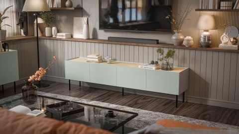 Szafka RTV FELLINI 200x40x52 oliwka + blat dąb olejowany