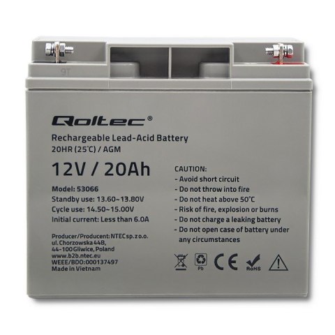 Qoltec 53066 akumulator Ołowiany (VRLA) 12 V 20 Ah