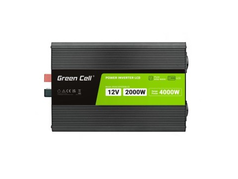 GREEN CELL PRZETWORNICA LCD 12V/230V 2000W/4000W CZYSTY SINUS INVGC12P2000LCD