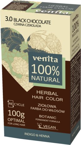 VENITA 100% ziołowa farba do włosów 3.0 czarna czekolada 100g