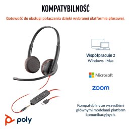 POLY Zestaw słuchawkowy Blackwire 3225 Stereo USB-C + wtyczka 3,5 mm + przejściówka USB-C/A