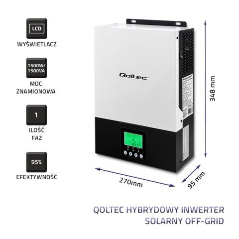 Qoltec Hybrydowy inwerter solarny Off-Grid 2KVA | 1.5kW | 80A | MPPT | Sinus