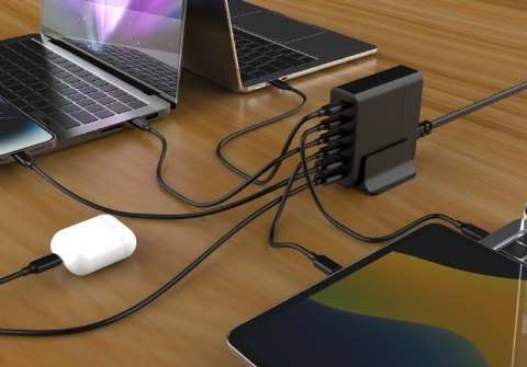 GEMBIRD 6-PORTOWA SZYBKA ŁADOWARKA SIECIOWA GAN (PD) 6XUSB (2X USB-A + 4X USB-C), 75W, CZARNA