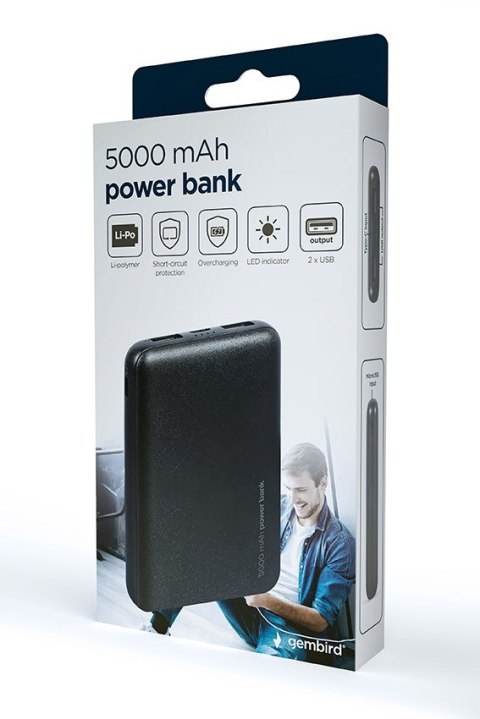 GEMBIRD POWERBANK 5000MAH 2X USB, CZARNY