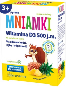 Mniamki Witamina D3 500 j.m., 60 pastylek do ssania o smaku ananasowym STARPHARMA