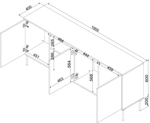 Komoda INSERTO 3D1W 190x40x80 czarny + LED