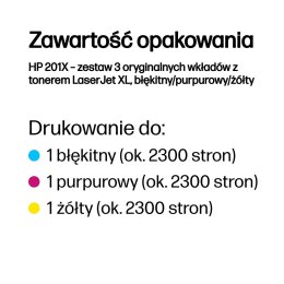 HP 201X - zestaw 3 oryginalnych wkładów z tonerem LaserJet XL, błękitny/purpurowy/żółty