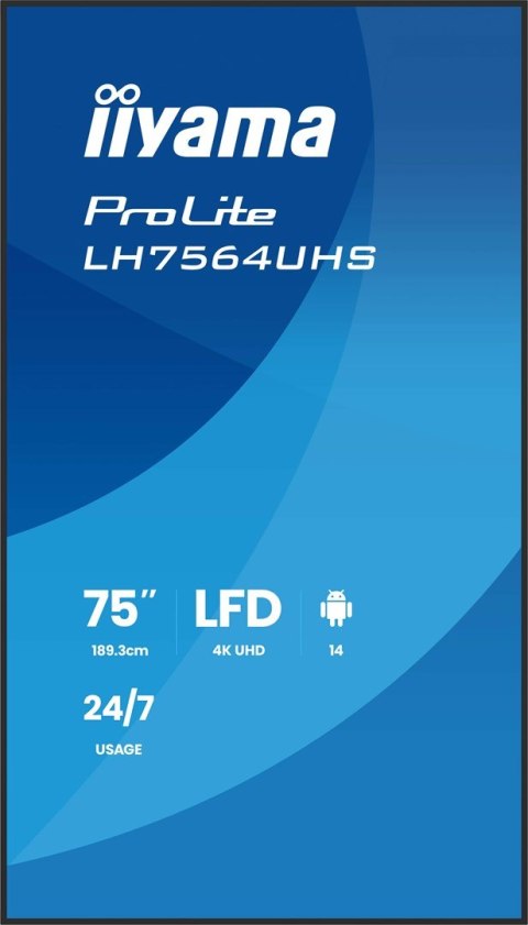 Płaski ekran iiyama LH7564UHS-B1AG 75 IN LCD UHD - 190.5 cm