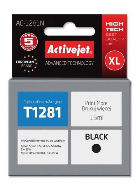 Activejet AE-1281N Tusz (zamiennik Epson T1281; Supreme; 15 ml; czarny)