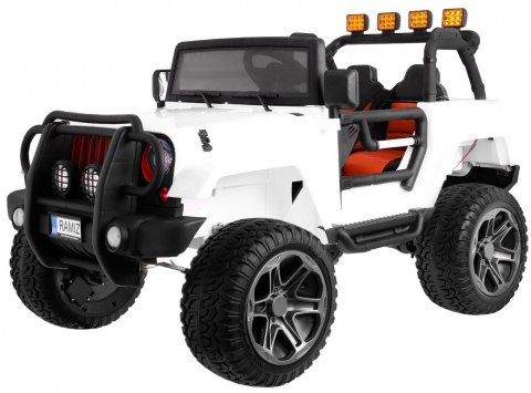 Auto terenowe typu jeep Monster 4x4 dla dzieci Biały + Pilot + Regulacja siedzenia + Wolny Start + MP3 LED + Bagażnik + Plecak