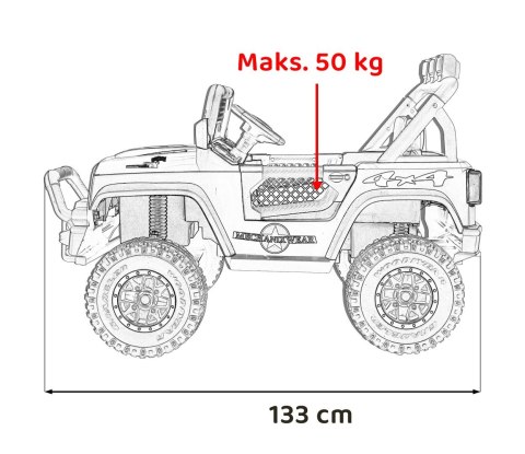Autko terenowe Geoland Power dla 2 dzieci Czarny + Pilot + Silniki 2x200W + Bagażnik + Radio MP3 + LED