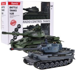 Zdalnie sterowane 2 czołgi T-34 vs Tiger dla dzieci 3+ Strzelające modele 1:28 + Wielka Bitwa Czołgów + Dźwięki Światła