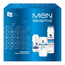 Men Sensitive zestaw balsam po goleniu 100ml + pianka do golenia 250ml + antyperspirant w kulce 50ml