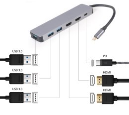 GEMBIRD MULTI ADAPTER USB TYP-C 3W1 SREBRNY HUB USB, HDMI, PD (100W)