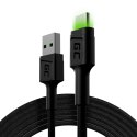 GREEN CELL KABEL KABGC13 GC RAY USB - USB-C 200CM, ZIELONY LED, SZYBKIE ŁADOWANIE ULTRA CHARGE, QC 3.0