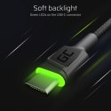 GREEN CELL KABEL KABGC13 GC RAY USB - USB-C 200CM, ZIELONY LED, SZYBKIE ŁADOWANIE ULTRA CHARGE, QC 3.0