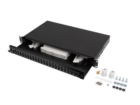 Przełącznica światłowodowa LANBERG 24xSC Duplex / 24xLC Quad Rack 19" 1U czarna + akcesoria