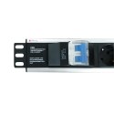 Techly I-CASE STRIP-16SH rozdzielacz zasilania PDU 6 x gniazdo sieciowe 1.5U Czarny, Srebrny