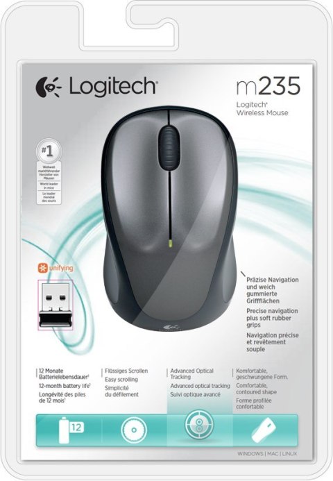 Mysz Logitech M235 910-002201 (optyczna; 800 DPI; kolor szary)