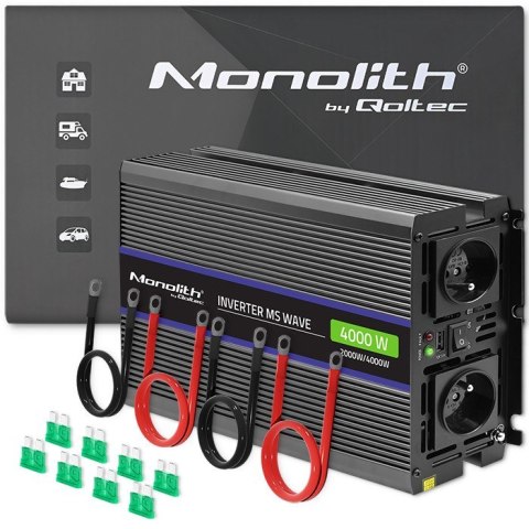 Qoltec Przetwornica napięcia Monolith 4000 MS Wave 51928, 12V na 230V, 2000/4000W, USB