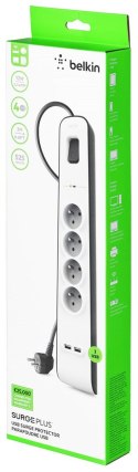 Listwa zasilająca Belkin Power Surge 4-PORT + 2xUSB-A 2.4A 525J 2m Grey/White