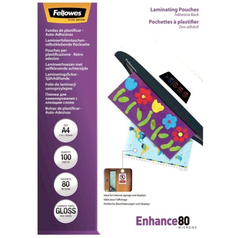 LAMINATOR POUCH ADHESIVE BACK A4 80 100PCS 5302202 FELLOWES