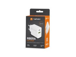 NATEC ŁADOWARKA SIECIOWA RIBERA USB-A + USB-C 20W POWER DELIVERY BIAŁA NUC-2061