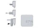 XTORM ŁADOWARKA SIECIOWA TURYSTYCZNA 67W GAN, 1X USB-C PD 67W, 1X USB-C PD 20W, WYMIENNE KOŃCÓWKI EU/UK/USA, KABEL USB-C 2M